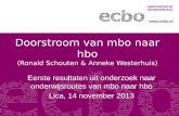 Doorstroom van mbo naar hbo (Ronald Schouten & Anneke Westerhuis) Eerste resultaten uit onderzoek naar onderwijsroutes van mbo naar hbo Lica, 14 november.