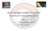 1 Spelregelavond veldvoetbal Assistent-scheidsrechter PVCV 16 / 21 september 2011 Herman Wiss.