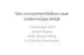 Van competentiebox naar onderwijspraktijk 7 november 2013 Jeroen Pepers Nelly Spanjersberg A+O fonds Gemeenten.