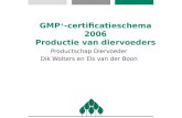 GMP + -certificatieschema 2006 Productie van diervoeders Productschap Diervoeder Dik Wolters en Els van der Boon.