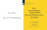 EU GHS de CLP Verordening Rol intermediaire organisaties bij voorlichting over EU GHS G. Jonkers VVVF 25 november 2008.