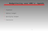 1 Budgettering voor KMO’s: Agenda  Algemeen  Opbouw budget  Opvolging budget  Conclusie.
