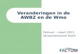 Februari – maart 2013 Verwantenavond Talant Veranderingen in de AWBZ en de Wmo.