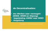 De Decentralisaties: Presentatie t.b.v. CDA ledenvergadering 28 maart 2012 •Wet Werken naar vermogen (WSW, WWB en Wajong) • begeleiding AWBZ naar WMO •Jeugdzorg.