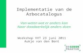 Implementatie van de Arbocatalogus Van weten wat er anders kan Naar daadwerkelijk anders doen Workshop VVT 23 juni 2011 Aukje van den Bent.