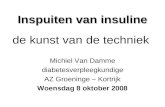 Inspuiten van insuline de kunst van de techniek Michiel Van Damme diabetesverpleegkundige AZ Groeninge – Kortrijk Woensdag 8 oktober 2008.