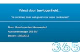 Winst door bevlogenheid… ‘’Is continue druk wel goed voor onze continuiteit’’ Door: Ruud van den Nieuwenhof Accountmanager 365 BV Datum: 13/3/2012.