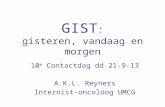 GIST : gisteren, vandaag en morgen 10 e Contactdag dd 21-9-13 A.K.L. Reyners Internist-oncoloog UMCG.