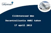 PowerPoint presentatie Lelystad Cliëntenraad Wmo Decentralisatie AWBZ taken 17 april 2013.