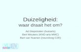 Duizeligheid: waar draait het om? Ad Diepstraten (huisarts) Bert Wouters (KNO-arts MMC) Bart van Nuenen (neuroloog CZE)