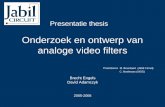 Onderzoek en ontwerp van analoge video filters Promotoren: M. Bouckaert (Jabil Circuit) C. Noelmans (XIOS) Brecht Engels David Adamczyk 2005-2006 Presentatie.