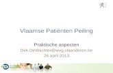 Vlaamse Patiënten Peiling Praktische aspecten Dirk.DeWachter@wvg.vlaanderen.be 26 april 2013.