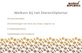 Welkom bij het DierenDiploma! Inhoud presentatie: 25 theorievragen over hond, kat, konijn, vogel en vis 5 Praktijkopdrachten Tips&Weetjes over huisdieren.
