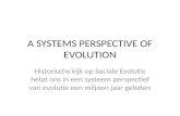 A SYSTEMS PERSPECTIVE OF EVOLUTION Historische kijk op Sociale Evolutie helpt ons in een systeem perspectief van evolutie een miljoen jaar geleden.