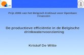 Prijs 2005 van het Belgisch Instituut voor Openbare Financiën De productieve efficiëntie in de Belgische drinkwatervoorziening Kristof De Witte.