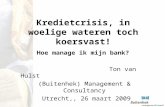 Kredietcrisis, in woelige wateren toch koersvast! Hoe manage ik mijn bank? Ton van Hulst (Buitenhek) Management & Consultancy Utrecht,, 26 maart 2009.