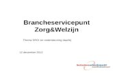 Brancheservicepunt Zorg&Welzijn 12 december 2012 Thema SROI en ondersteuning daarbij.