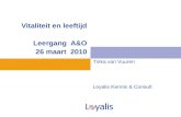 Vitaliteit en leeftijd Leergang A&O 26 maart 2010 Tinka van Vuuren Loyalis Kennis & Consult.