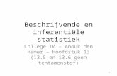 Beschrijvende en inferentiële statistiek College 10 – Anouk den Hamer – Hoofdstuk 13 (13.5 en 13.6 geen tentamenstof) 1.