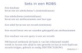 DB&SQL4- 1 Sets in een RDBS Een database bevat een set tabelschema’s (entiteitsklassen) Een tabelschema (entiteitsklasse) bevat een set attribuutnamen.
