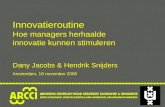 Innovatieroutine Hoe managers herhaalde innovatie kunnen stimuleren Dany Jacobs & Hendrik Snijders Amsterdam, 18 november 2008.