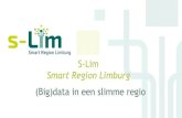 Vragenvuur Big data in een slimme regio Limburg · Steden zitten "op een hoop data" ? Vaak statische data Dynamische metingen nog erg beperkt Zeer eenzijdig: bv. Slimme meters Vaak