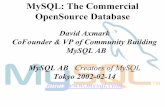 MySQL: The Commercial OpenSource Database " Data and indexes in separate files " Fast read/write performance but low r/w concurrency " Extremely good concurrency in the select and