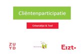 Cliëntenparticipatie · tijdens participatie in projecten en onderzoeken Het doel van de ^Tool Cliëntenparticipatie _ is om cliënten en professionals per project of onderzoek handvatten