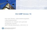 EU-GMP Annex 16 · 11/5/2013  · EU-GMP Annex 16 Kai-Uwe Riedel, Läkemedelsinspektör Läkemedelsverket Inspektion av industri och sjukvård Gruppchef industri QA FORUM Stockholm,