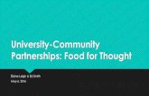 University-Community Partnerships: Food for Thought...Partnerships: Food for Thought Elaine Leigh & Ed Smith May 6, 2016 Agenda Review seminar themes Discuss inherent complexities